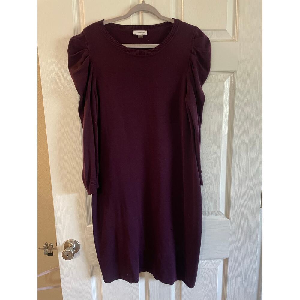 Calvin Klein Women's Puff-Sleeve Sweater Dress. Size XL. Eggplant